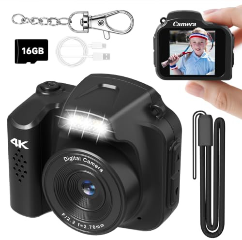 Mini Keychain Camera 4K 64MP Vintage Digital Camera,Pocket Retro Nostalgia Video Camera with LED Light and 32G Micro SD Card, Suitable for Teenagers, Adults, Kids, and Photography Beginners Black