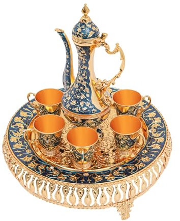 Juego de 6 tazas de té, bandeja de té con decoración de mesa de té, tetera de 25 ml, taza de café de 25 x 7 cm, juego de té turco, juego de cafetera vintage para regalo, amantes del té, salón, comedor