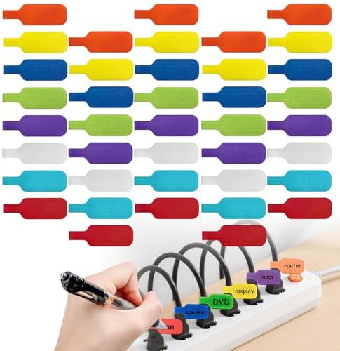 40 Pièces Étiquette Cable Electrique, Etiquettes pour Câbles Réutilisable Etiquettes, Inscriptibles avec Marqueur à Base d'huile, pour Organiser et Identifier Câbles