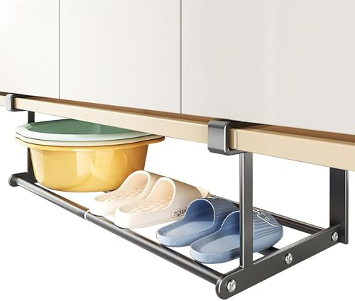 doyandader Cesta de almacenamiento para armario inferior - Telescopic extensible - Organizador de almacenamiento antideslizante ajustable para baño, armario de cocina, armario