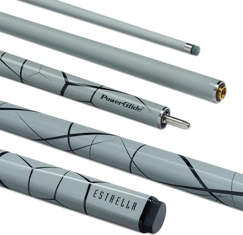 POWERGLIDE Snooker pool eller biljardköpinne | Estrella | glasfiber | Ultra Smooth High Gloss | 2 delar 50/50 Gemensamma | Grå sprucken is | 10 mm spets | Full storlek 57 tum