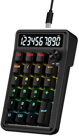 Redragon K733 - Teclado numérico RGB con junta de cable, teclado numérico mecánico de 22 teclas con modos de PC y cálculo, pantalla de calculadora de 10 dígitos, control de perilla, amortiguación de