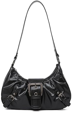 JFHSUS Gothic Handbags for Women Canvas Shoulder Y2K Bag, Lady Underarm Gothic Bag,Mini Handbags and Zipper Closure Y2K Fall Fashion Purse (Black PU Leather)
