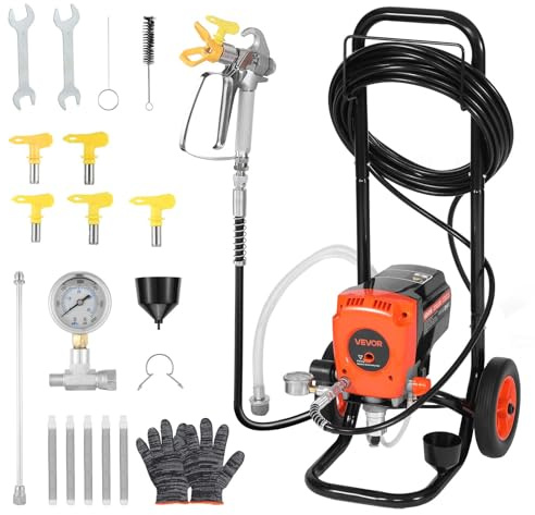 VEVOR Airless-Farbspritzgerät Sprühgerät mit Standfuß 900 W 3300 psi, Farbsprühsystem mit Reinigungsbürste & Schlauch & Verlängerungsstange & Düsen, Farbsprühgerät für Wohnungen, Gebäude