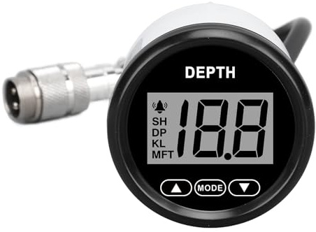 ZDETGU 52 Mm Båtdjupsmätare med Larm - Digital Ekolod för Marin Navigering - 100 M Djupindikator för Yachter, Fiskebåtar - Rostfri Stålram och Anti-dim LCD-skärm (81000245 Black Dial Black Bezel)