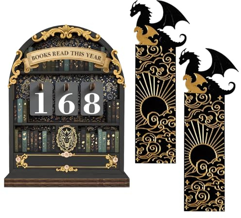 Uppsättning av 3 bokräknare skylt, arbetsrum bibliotek läshörn | Books Read This Year Counter av trä, lästa böcker spårare, 2 bokmärken, bokhylla dekoration, Bookish Stuff