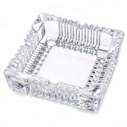 Cenicero de cristal cuadrado de 12 cm, resistente, estilo cristal, con 4 soportes para cigarrillos, vidrio transparente grueso, accesorio decorativo para fumar, para el hogar, bar, oficina, patio