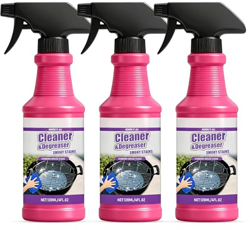 3 Stuck Grill Entfetter Spray, 120ml Starkes Grillreiniger Spray zum Entfernen von Verbranntem Fett & Ruß, Ohne Schrubben für Grill, Backofen, Pfanne, Küchenoberflächen