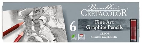 CRETACOLOR Cleos Fine Art Graphite pencils, lápices de grafito resistentes a la rotura, 6 piezas, hasta 20 gradaciones, versátiles, adecuados para gráficos/diseño/arte