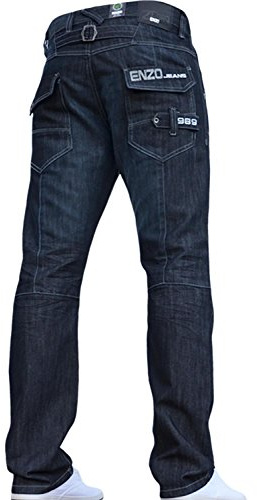 Enzo BNWT Herrjeans med etikett, blå designerjeans i rak modell, tvättade och tillgängliga i alla midjemått och storlekar