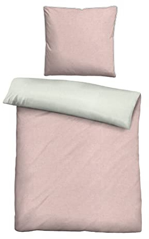 biberna Melange-Flanell Bettwäsche 200x200 cm, 3-teilig mit 2X Kissenbezug 80x80 cm, 100% Baumwolle, Biber, mit Paspel, wärmend & weich, Reißverschluss, Winterbettwäsche, Uni, Rose, Modell 0840500