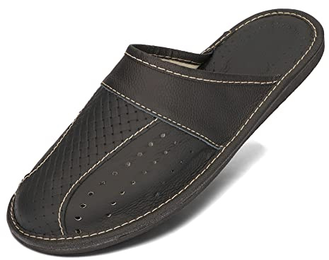 BeComfy Pantofole da Uomo Ciabatte in Pelle Naturale Scarpe da Casa Nero Marrone Rosso 40-50 EU