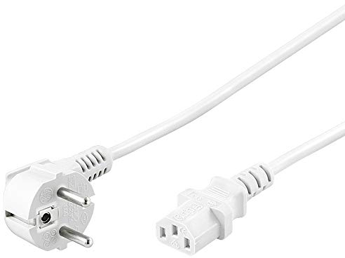 PremiumCord Cable de Alimentación de 230 V, 3 m, con Contacto de Tierra En Ángulo A Enchufe C13, IEC 320, Cable de Alimentación para PC de 3 Pines, Color Blanco
