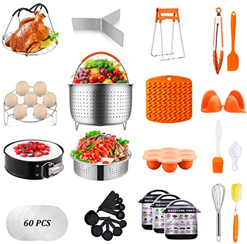 Artcome 91 PCS Accessories Set for Pressure Cooker 5,6,8 Qt - 60 Pcs Parchment Papers, 2 Steamer Baskets, Springform Pan, Stackable Egg Steamer Rack, Egg Bites Mold & More