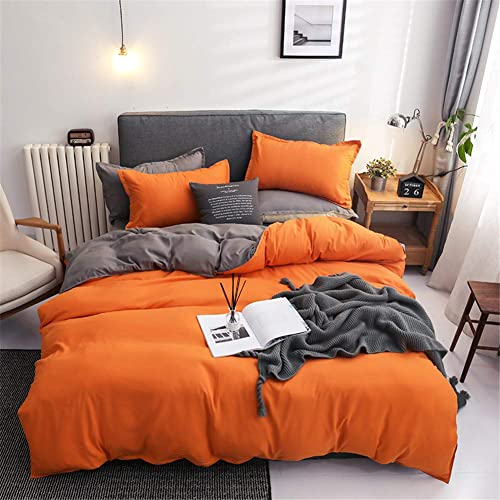 Chanyuan Bettwäsche 200 x 220 cm 3 Teilig Orange Grau Wende Bettwäsche Set 100% Weiche Angenehme Mikrofaser Deckenbezug Bettbezug mit Reißverschluss und 2 Kissenbezug 80x80cm
