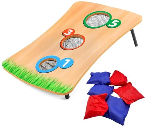 Mantraraj Bean Bag Toss Game Foldable Wooden Board Kids Family Fun Outdoor Indoor Throwing Game Gift