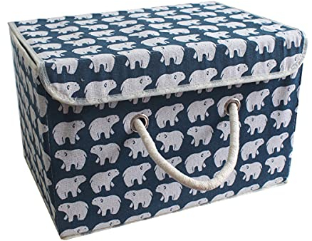 easybuy Storage Boxes Storage Container, Large Capacity Foldable Storage Basket with Handle Cube, Cotton Fabric Storage Compartment with Lids, Laundry Organizer for Clothes/Toys 38 * 25 * 25cm,bear
