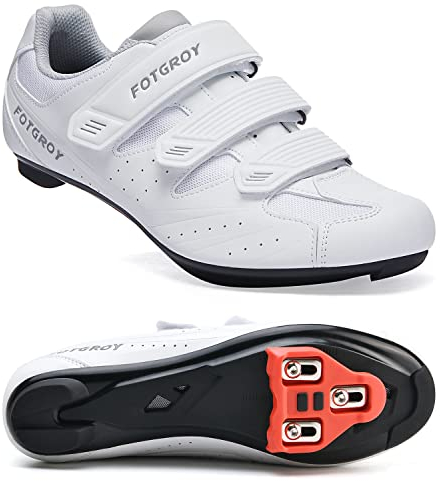 Herren Fahrradschuhe für Damen, Rennradschuhe mit Stollen Kompatibel mit Peloton SPD ARC Look Delta Cleats, Unisex Fahrrad REIT Spin Schuhe Drinnen, Rennrad Schuhe Draussen White EU 38