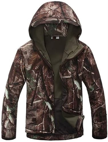 Uugood Uomini Giacche Impermeabili con Cappuccio, Giacca Invernale Militare in Pile, Softshell, Giacca Tattica per Outdoor, Felpa con Cappuccio per Sci, Caccia, Airsoft, S