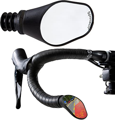 Racing Bike Mirror Extra Large - Lightweight, Fully-Adjustable, & Vibration-Free Rear View Mirror with Shatterproof Tempered Glass & Shockproof ABS Shell for 20 mm Diameter Drop Bars by Sprintech