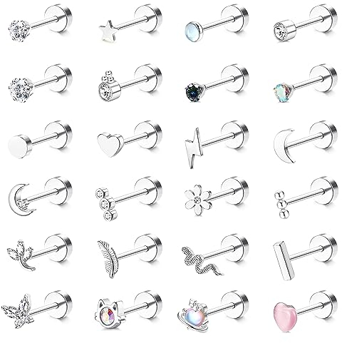 Adramata 24Pcs Ohrringe Stecker für Damen Helix Piercings Edelstahl Schmetterling Blume Klein Ohrstecker Set Knorpel Gold Silber Helix Tragus Ohr
