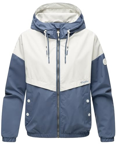 MARIKOO leichte Damen Übergangsjacke oversize Bomberjacke kurz mit Kapuze Liubkaa Dusty Blue Gr. XXL