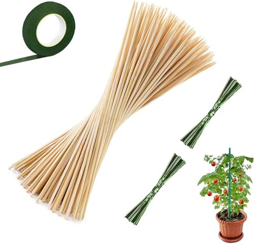 50 Pezzi Bastoncini Per Piante,Stecche Per Piante,30 Cm Bastoncini Di Fiori Con 100 Lacci Metallici,Bastoncini Di Supporto Per Piante,Bastoncini Da Giardinaggio,Bastoncini Di Supporto Bambù