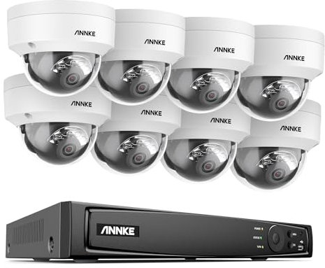 ANNKE Set di telecamere di sorveglianza 4K, 8 X 8 MP PoE IP telecamera di sorveglianza con riconoscimento personale e riconoscimento del veicolo, 8 CH PoE NVR per videosorveglianza 24/7, visione