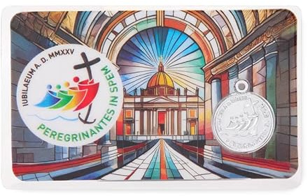 OVUNQUE PROTEGGIMI Holy Card Giubileo, laminerad bild i Spem MMXXV, laminerad santino, medalj, officiell jubileumslogotyp 2025 (A)