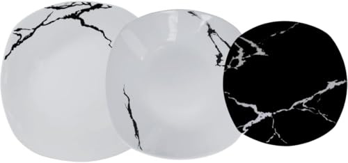 Servizio Piatti 18 Pezzi Per 6 Persone | Resistente Porcellana Bianca e Nera Design Moderno Marmorizzato Elegante Raffinato | Uso Quotidiano, Occasioni Speciali, Lavabile in Lavastoviglie