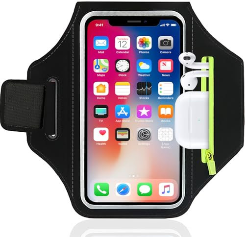 Rusoz Brassard Téléphone Sport pour Course à Pied - Étui Portable Réglable et Respirant pour Smartphone Up to 6.8, Anti-Dérapant Léger pour Running, Fitness(Noir)