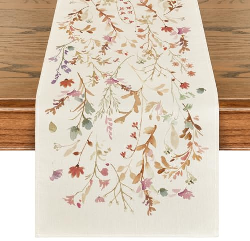 Artoid Mode Chemin de table d'automne - Fleurs et feuilles - Décoration saisonnière de table de cuisine - Décoration intérieure - Vacances - Décoration de fête - 40 x 300 cm