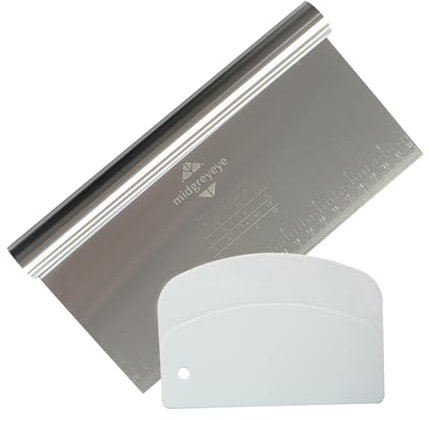 Midgreyeye 2Pezzi Grandi Taglia Impasto Con Scala Graduata In Acciaio Inox, Raschietto Per Pasta,tarocco per impasti in plastica,Spatola/tagliapasta Per Torte, Pizza, Torte(22 * 12,5+13.5 * 9.1cm)