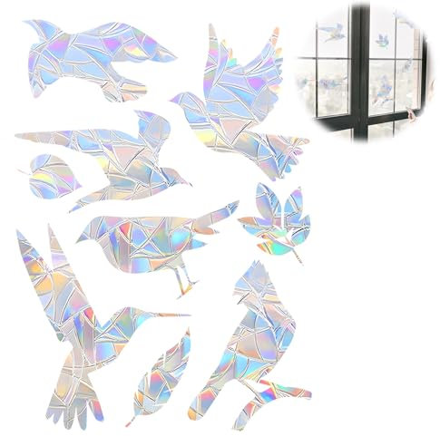 Vogelschutz Fenster, Prisma Fensteraufkleber Vogelförmig Sonnenfänger Sticker Fensterfolie Regenbogeneffekt Vogelaufkleber Für Fensterscheiben Fenstersticker Frühling Vogel Deko (2-Blätter)