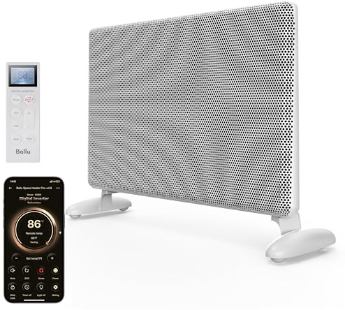 Ballu Mica Infrared Panel Space Heater for Large Room,Smart Quiet Heater with Programmable Thermostat,WiFi App Control,Inverter Energy Efficient for Indoor Use,Compatible with Alexa,White