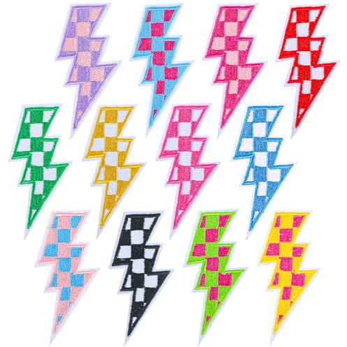 12PCS Lightning Bolt Iron on Patches,Shimmeroo Sew on Patches Iron on Patch Embroidered Fabric Stickers for Clothes Hats Jeans Shirt Backpacks,Multicolour