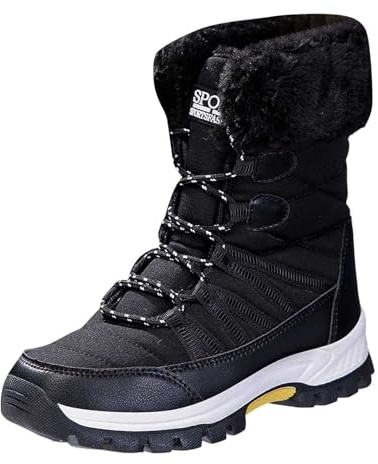 Bottes de Neige Femme Fourrées Mi-Mollet Bottes Femme Hiver Chaudes Antidérapantes Chaussures de Randonnée Ski Snow Boots Fourrées Confort Bottine Botte de Neige Imperméable Chaussure Hiver Bottines