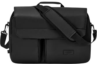LARKSON Bolsa para Portátil de 16 Pulgadas Negro - Emil - Messenger Bag para Trabajo, Negocios y Viajes - Crossbody Bag con Correa para Trolley - Bolsa de Hombro Mensajero Hombre - Repelente al Agua