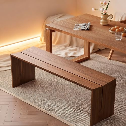 Farmhouse Entryway Bench, Thickened Solid Wood Dining Bench Seat, Versatile Furniture, No Assembly Needed, for Use in A Variety of Scenarios(Walnut,100cm/39.4in)