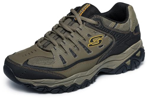 Skechers Men's Afterburn M. Fit Fashion Sneakers – Leather Upper, Memory Foam Insole, Rubber Outsole, Pebble/Black, 11
