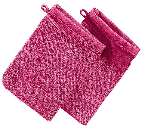 Erwin Müller Waschhandschuh Heidelberg 2er- Pack, 100% Baumwolle pink Größe 15x21 cm - weiche Qualität, saugstark und strapazierfähig - praktisch durch Schlaufe (weitere Farben)