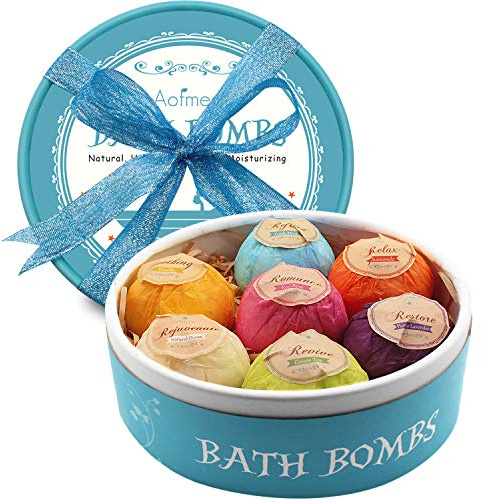 Aofmee Bath Bombs Gift Set, 7pcs Fizzies Spa Kit Perfect for Moisturizing Skin, Birthday Valentines Mothers Day Anniversary Christmas Best Gifts Ideas for Women, Mum, Girls, Her, Kids