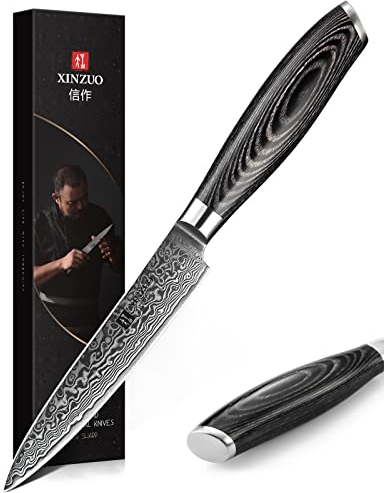 XINZUO 12.6cm Paring Knife, 67 Layers Damascus Steel Kitchen Cooking Knife, Fruit Knife Multifunctional Peeling Knife with Pakkawood Handle - Ya Series