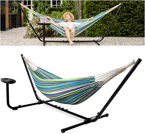 Vita5 Hängematte mit Gestell, Hängematten Outdoor 2 Personen mit Tragetasche, für Garten Pool, Balkon, und Terrasse, Indoor Tragbare Doppelhängematte Ständer, 200kg Belastbarkeit