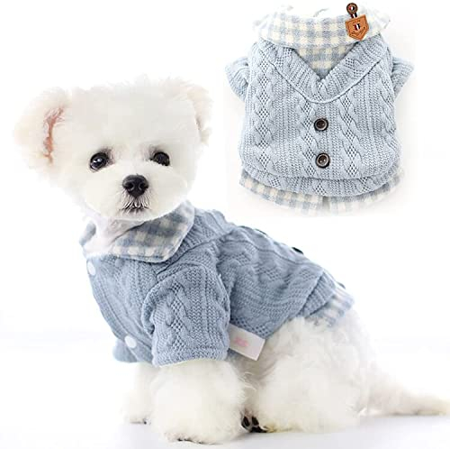 Haustier Hundepullover Katzen Hund Winter Warmer Dick Sweater Katzenpullover Haustiermantel Welpen Katze Ärmel Kleidung Kostüm Bekleidung für Kätzchen Kleine Mittelgroße Hunde Bichon Blau (XS)