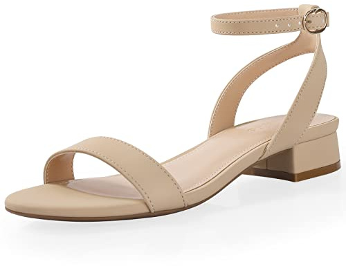 Ankis Black Nude White Gold Women Sandals Comfortable Walking Strappy Open Toe Sandals for Women Dressy Summer 1 Inch Low Block Heel Flat Adjustable Ankle Strap Shoes