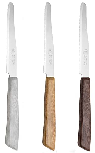 cosedacasa Coltello da tavola set 12 manico effetto legno lama acciaio inox seghettata per bar pub ristoranti tavola casa-beige