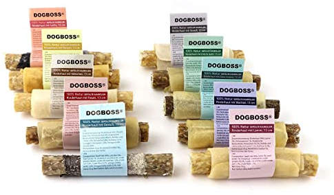 DOGBOSS 100% Natur gefüllte Kaurollen in verschiedenen Größen und Geschmack (10er Probierset 13 cm)