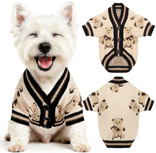 PETCARE Small Dog Sweater Cute Bear Dog Cardigan Coat Clothes for Small Medium Dogs Boy Girl Soft Warm Fall Winter Puppy Knitted Outfits Chihuahua Shih Tzu, (Beige, Small, Chest 12 Length 9.5)