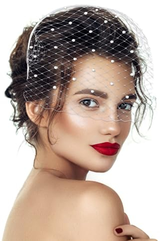 Lusofie Fascinator Weiß Mesh Schleier Stirnband der 1920er Jahre Damen Kopfschmuck Fascinator Hochzeit Teeparty Abschied Damen Schleier Braut Kopfschmuck 50er Jahre Fascinator